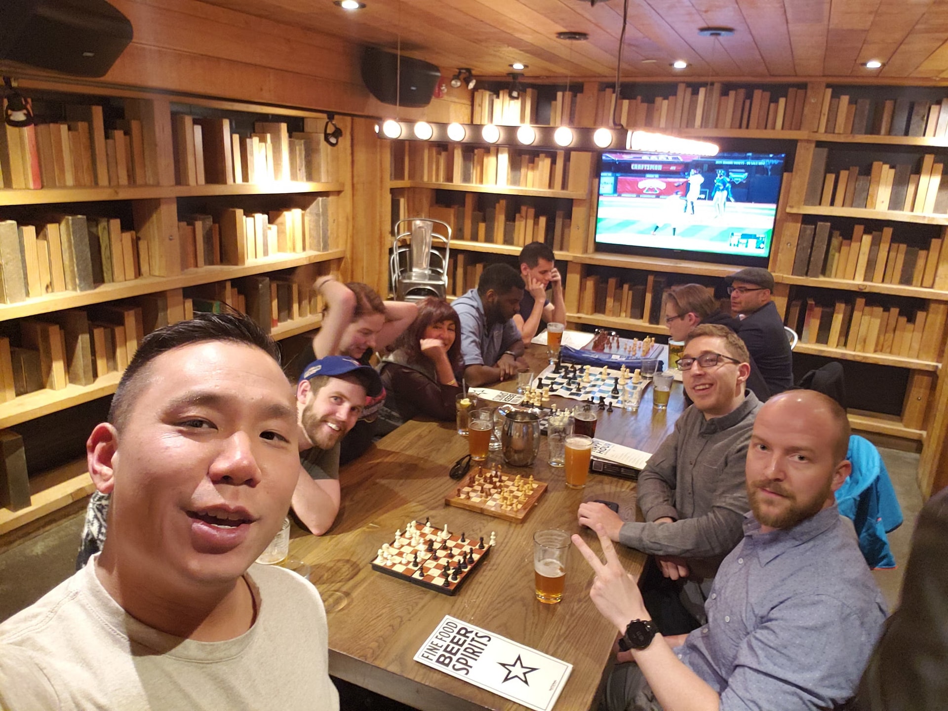 Chess players at a bar